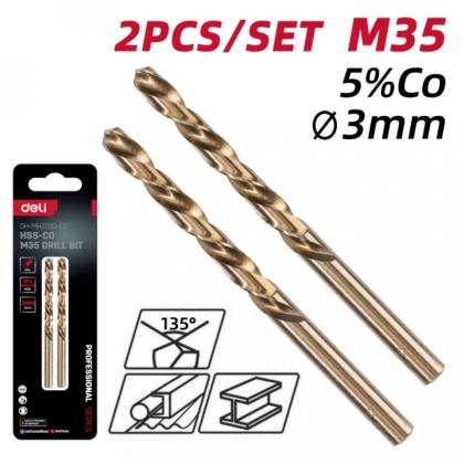 Сверло по металлу Deli RS EDH-MHZ030-E2 2 шт, 3.0 мм, DIN 338, HSCo 5%