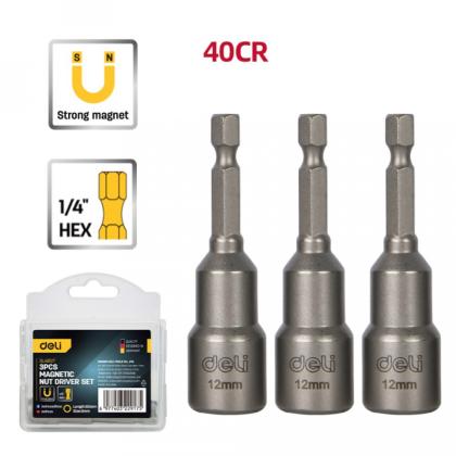 Набор насадок шестигранных магнитных Deli YS EDL4812T 12 мм, 3 шт, HEX 1/4"