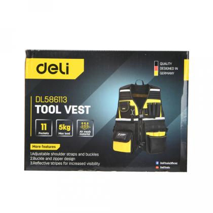 Жилет д/инструментов "Deli" ткань 600D, размер универс., черный/желтый