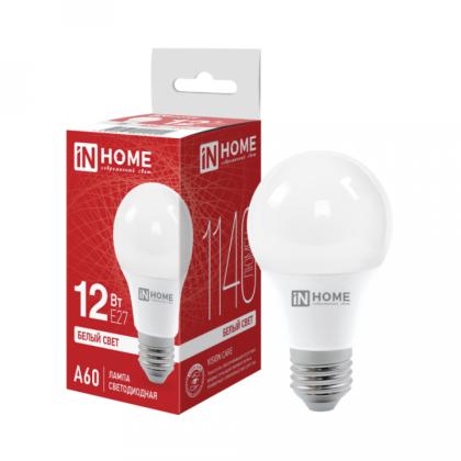 Лампа светодиодная In Home LED A-60-VC, груша, 12Вт, белый, E27