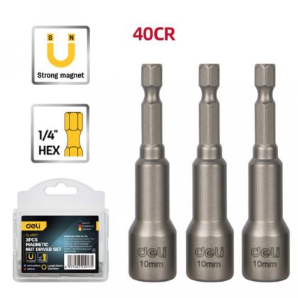 Набор насадок шестигранных магнитных Deli YS EDL4810T 10 мм, 3 шт, HEX 1/4"
