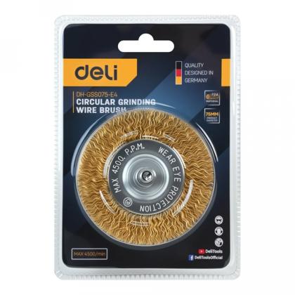 Щетка плоская проволочная для дрели Deli YS EDH-GSS075-E3 75 мм, 6,35 мм, гофрированная, витая