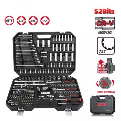Набор инструмента 1/4", 3/8", 1/2" Deli RS EDQ45216, 216 предметов