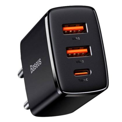 Сетевое зарядное устройство Baseus CCXJ-E01 (CCCP30UE) Compact Quick Charger 2U+C 30W Black