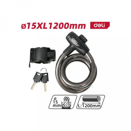 Замок тросовый велосипедный Deli YS EDL508063 15х1200мм, ключи 2шт