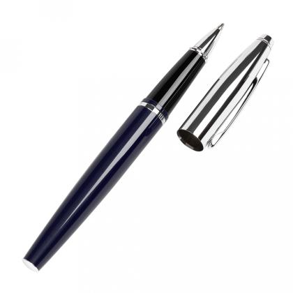 Ручка роллер "Calais Chrome & Blue Lacquer" 0,7 мм, метал., подарочн. упак., синий/серебристый, стерж. черный