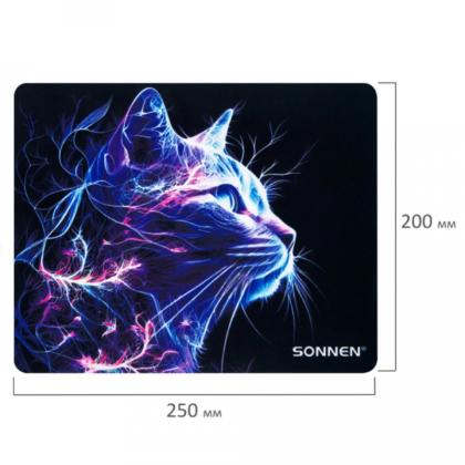 Коврик д/мыши 250*200*2 мм "Neon Cat" тканевый, черный