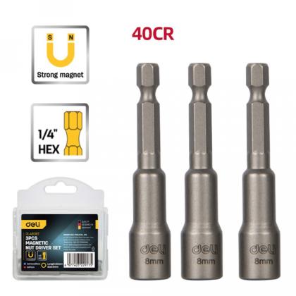 Набор насадок шестигранных магнитных Deli YS EDL4808T 8 мм, 3 шт, HEX 1/4"