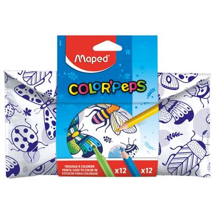 Пенал на 1 отд. "Colorpeps" с наполнением, белый/синий